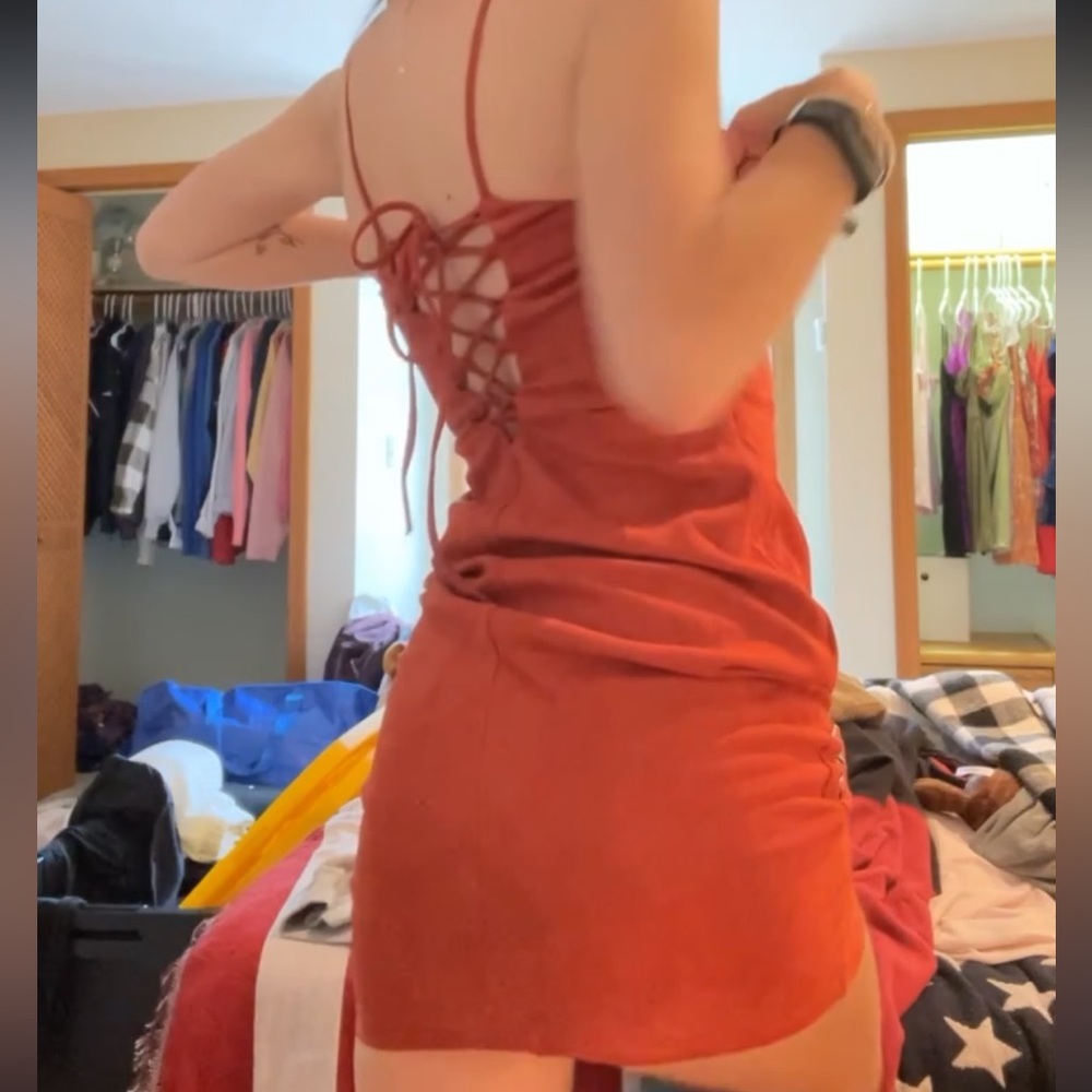 Passion Fusion Red Velour Lace-Up Dress